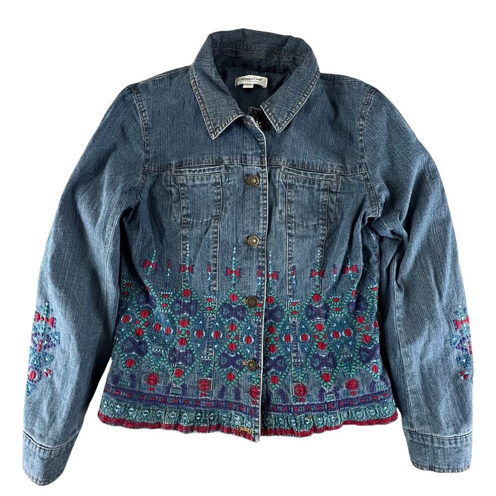 Coldwater Creek Embroidered Denim Jacket XS Boho Western Jean Jacket Y2K Folk
